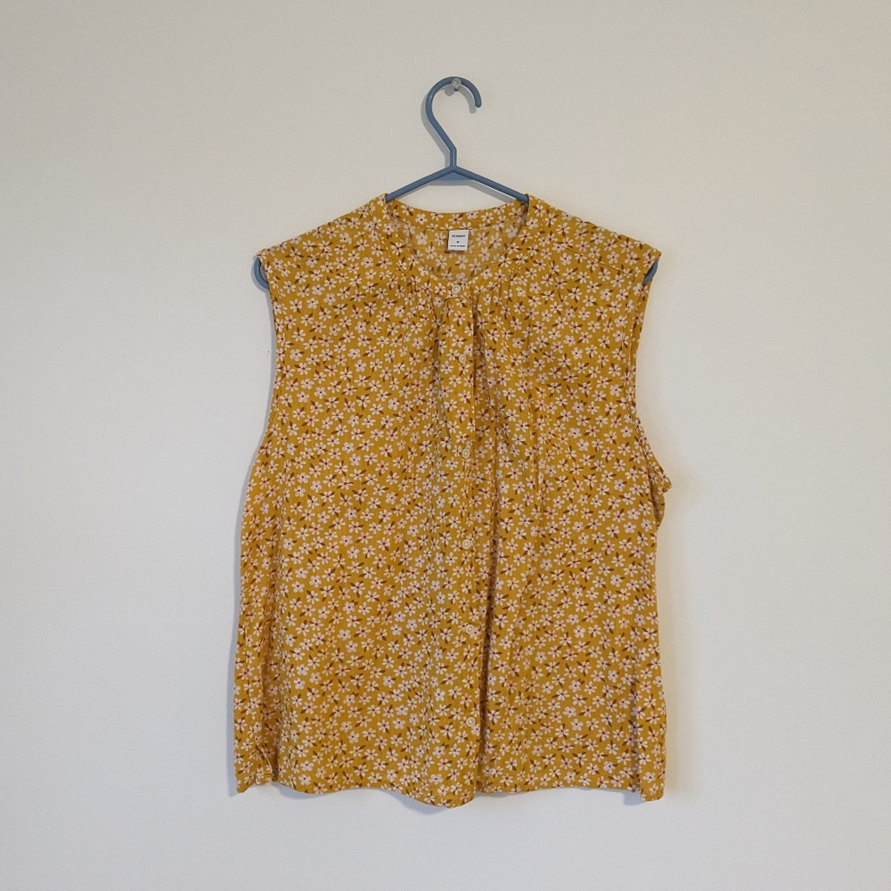 Mustard yellow button down floral print shirt